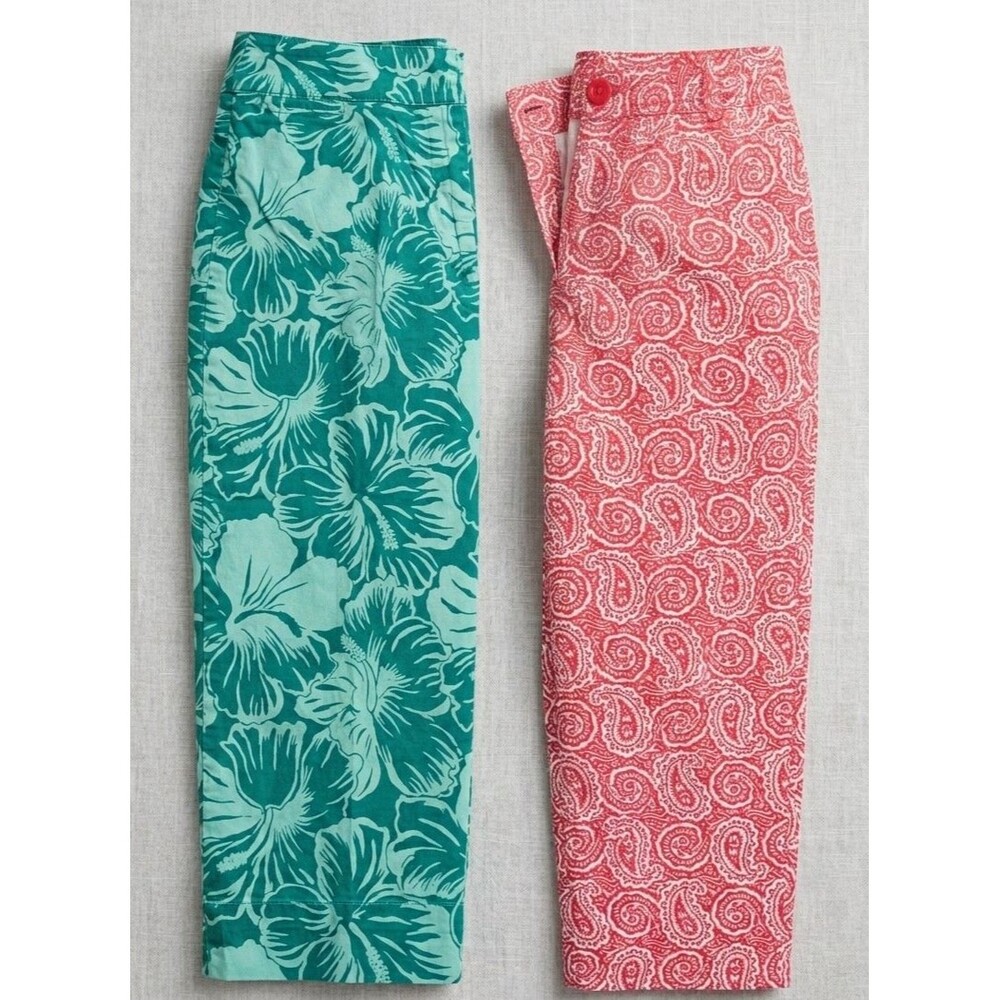 2 Pair Liz Claiborne Summer Tropical Capri Cropped CottonPants Womens Size 10 12